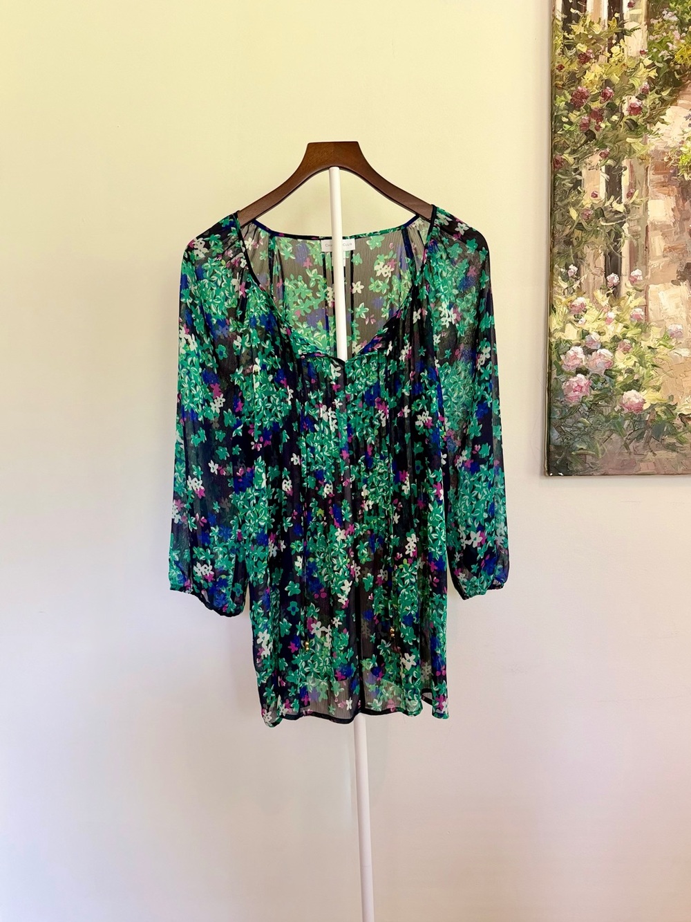 Charter Club XL Black Floral Sheer Peasant Tunic Top Lightweight Flowy